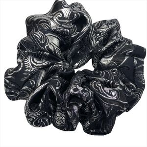 Black & Silver Metallic Hair  Scrunchies Hair Accessory-XL